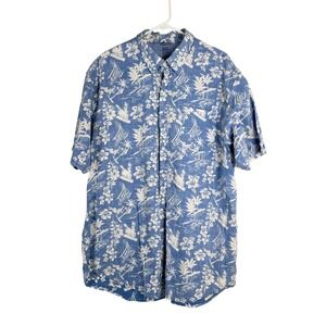 IZOD‎ Saltwater Men's XLT Button Down Shirt Blue White Floral Hawiian Beach
